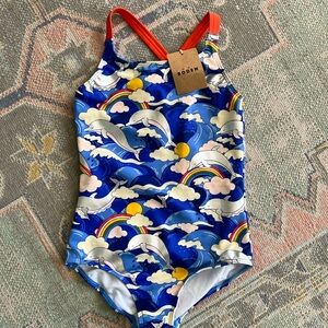 NWT Mini Boden dolphins and rainbows girls 8-9 Swimsuit